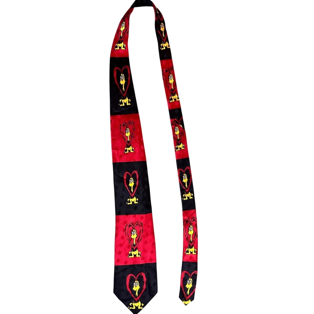 Vtg‎ 96 Dr. Seuss "I'll Run the Zoo"Valentine Heart Character Silk Tie Red Black - Picture 2 of 6